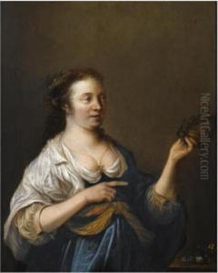 A Shepherdess Holding A Laurel Wreath In Her Hand by Hendrick Gerritsz. Pot
