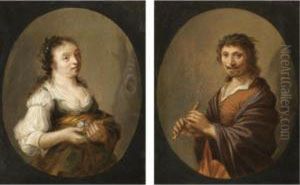 Portraits Of A Gentleman And A Lady In Arcadian Dress by Hendrick Gerritsz. Pot
