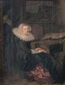 A Young Woman Playing The Virginals, A Man In The Doorwaybeyond