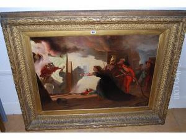 Figures In Theatrical Costume Rescuing A Child From A Burning Building - view 1