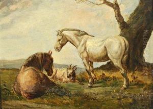 Cavalli E Una Capra In Un Paesaggio by Paulus Potter