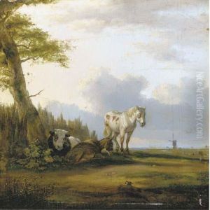 A Horse, A Donkey And A Cow Resting Near A Tree by Paulus Potter