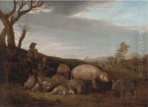A Swineherd With Pigs In A Landscape