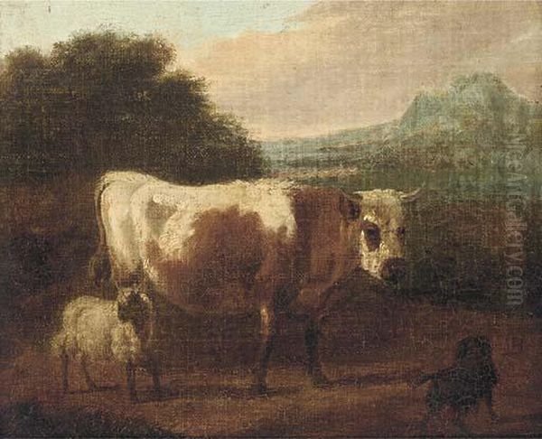 A Cow And Sheep In A Landcape - view 1