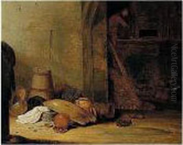 A Barn Interior With Peasants Preparing Food - view 1