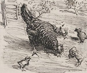 Henne Mit Kuken - Truthahn Und Gans by Emil Pottner