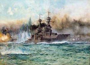 HMS Vanguard at The Battle of Jutland by Charles Edward Dixon