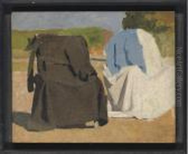 Study Of Two Coats Draped Over Chairs - view 1