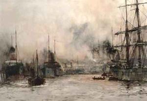 Shipping in the Pool with St Pauls in the Background by Charles Edward Dixon