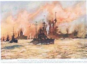 The Battle Cruiser Indomitable towing home the wounded Battle Cruiser Lion by Charles Edward Dixon