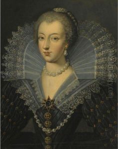 Portrait Of A Lady In An Ornate Black Dress With A Lace Ruff by Frans Pourbus