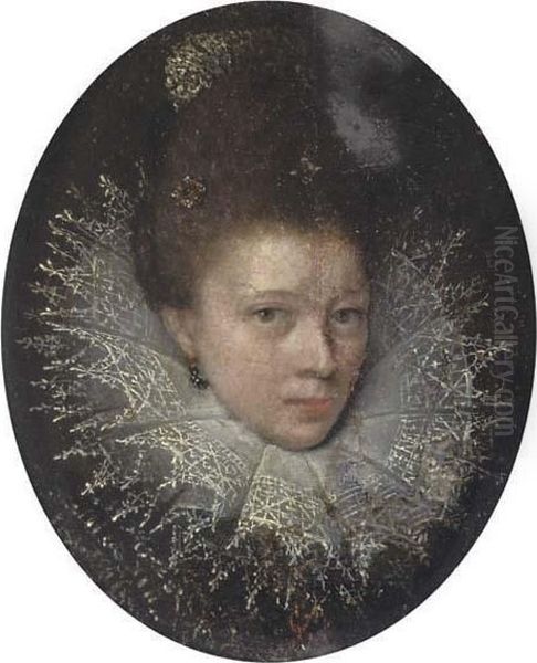 A Young Lady, In Black Dress 
With Elaborate Ruff, Jewels In Her Upswept Hair; And A Lady In Low-cut 
Black Dress With White Underslip, Pearl Choker, Lace And Red Ribbon In 
Her Hair (dutch School, Circa 1700) - view 1
