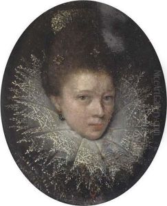A Young Lady, In Black Dress 
With Elaborate Ruff, Jewels In Her Upswept Hair; And A Lady In Low-cut 
Black Dress With White Underslip, Pearl Choker, Lace And Red Ribbon In 
Her Hair (dutch School, Circa 1700) by Frans Pourbus