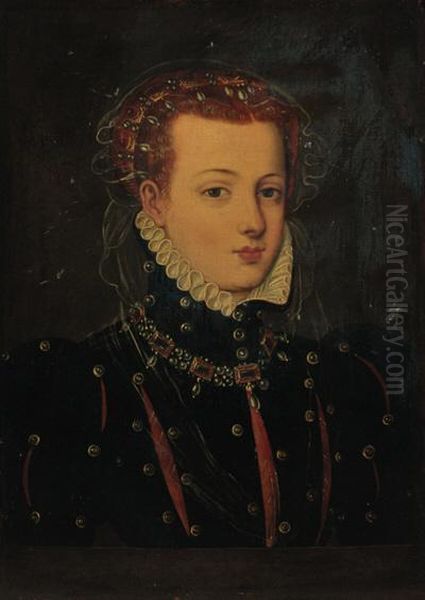 Portrait A Lady, Bust-length, In
A Black Dress With Jewel Encrustedhead-dress ; And Portrait Of A Lady,
Bust-length, In A Black Dressand Gold Necklace - view 1