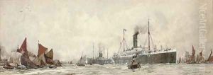 The R.M.S. Orontes outward-bound on her maiden voyage, 24th October, 1902 by Charles Edward Dixon