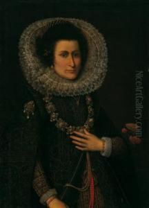 Ritratto Di Nobildonna In Abito 
Nero Con Gorgiera Bianca E Preziosa Collana Rinascimentale by Frans Pourbus the younger