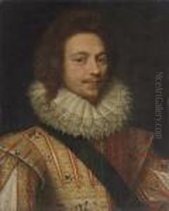 Portrait Of A Knight Of The
Ordre Du Saint-esprit, Bust-length, In An Embroidered Doublet With The
Riband Of The Order, And A Ruff by Frans Pourbus the younger