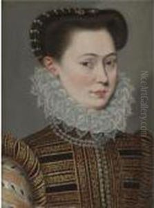 Portrait Of A Lady, Head And
Shoulders, Wearing An Elaborate Ruff And A Gold Embroidered Dress by Frans Pourbus the younger