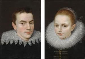 Portrait Of A Young Gentleman, 
Head And Shoulders, Wearing Black With An Elborate Ruff; Portrait Of A 
Young Lady, Head And Shoulders, Wearing A Black Dress With An Elborate 
Ruff by Frans Pourbus the younger