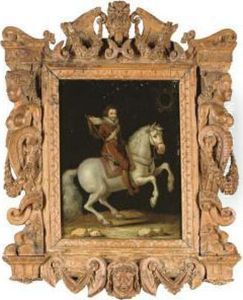 An Equestrian Portrait Of A
Nobleman, Possibly The Duc De Joyeuse,in Armour With The Ribbon And Star
Of The Order Of Thesaint-esprit, A Marshal's Baton In His Right Hand by Frans Pourbus the younger