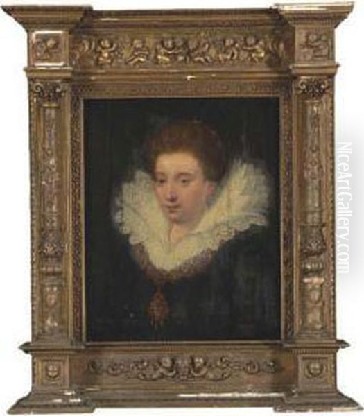 Portrait Of A Lady, Bust-length,
With A White Lace Collar And Anelaborate Jewelled Necklace - view 1