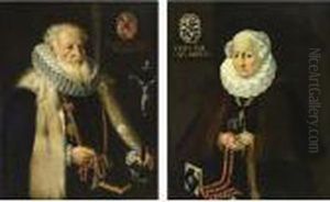 A Portrait Of His Wife, Said To 
Be The Vicomtesse D'amphernet, At The Age Of 64, Standing Half-length, 
Wearing A Fur-trimmed Black Dress With A Lace Collar And Headdress, 
Together With Gold Jewellery And A Coral Rosary, Holding Gloves In Her 
Hands by Frans Pourbus the younger