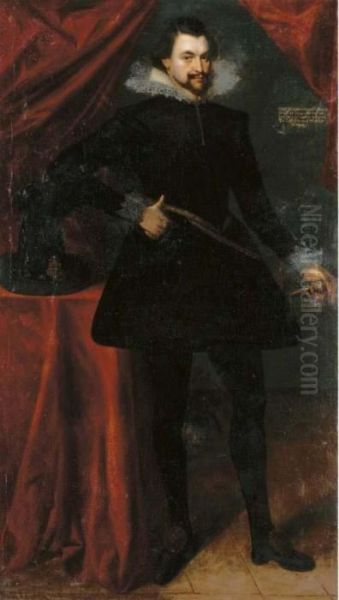 Portrait Of Ernst Markgraf Von 
Brandenburg, Full-length, In Blackdoublet And Hose With A White Ruff, 
Before A Red Curtain - view 1