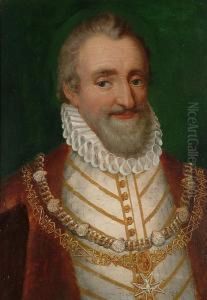 Portrait Of Henri Iv Of France, 
Bust-length, In A Gold And White Doublet And A White Rough