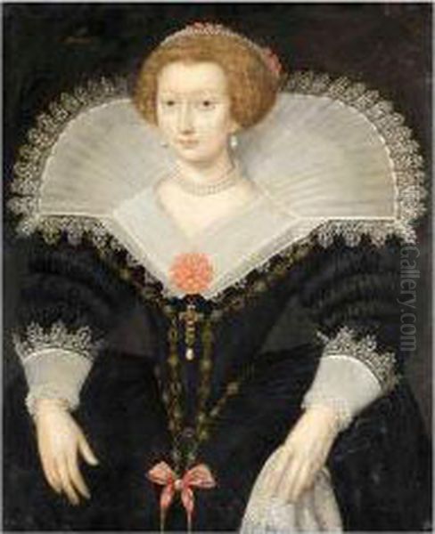 A Portrait Of A Lady, Three-quarter Length, Wearing A Black Dress And White Lace Collar - view 1