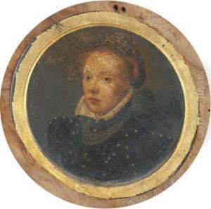 Portrait Of A Lady, Bust-length,
 In A Black Dress With A White Lace Collar And A Jewelled Hairnet
