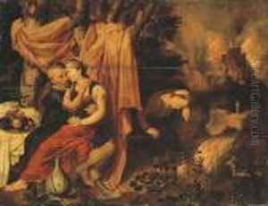 Lot And His Daughters, The Destruction Of Sodom And Gomorrahbeyond by Pieter Pourbus