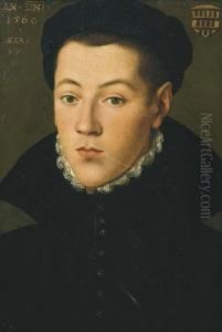 Portrait Of A Young Man, Said To
 Be A Member Of The Overstolz Deefferen Family Of Cologne, Bust-length, 
Wearing Black Costume Withwhite Collar