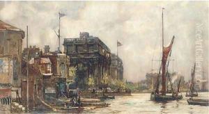 Barges on the Thames before Greenwich Hospital