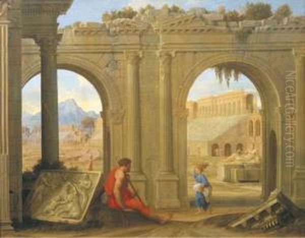 Figures Amongst Classical Architectural Ruins - view 1