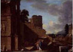 A Landscape With Classical Monuments And Figures by Jean Lemaire
