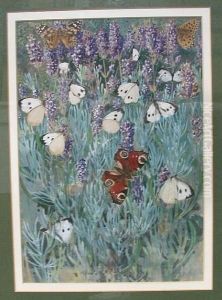 Butterflies Amid Summer Flowers And Foliage by Alfred Powell