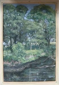 A River At Summer With A Tree Lined Bank