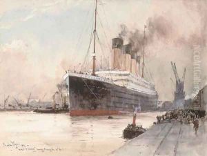 R.M.S. Titanic clearing the dockside at Southampton, 10th April, 1912 by Charles Edward Dixon