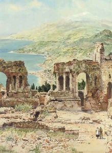 Ruins of the theatre at Taormina, Sicily by Charles Edward Dixon