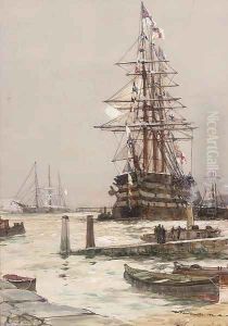 The training ship H.M.S. St. Vincent lying off Gosport by Charles Edward Dixon