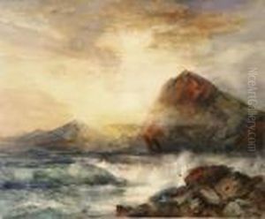 Crashing Waves On A Rocky Coast by Lucien Whiting Powell
