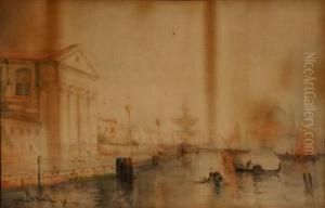 Venetian Canal Scene With A View Of The Dogana And Santamaria Della Salute