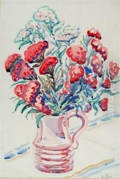 Still Life - A Tankard With Red And White Flowers - view 1
