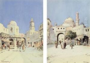 Cairo Market Scene; And At The Town Gates by Harold Septimus Power