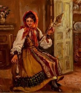 "joven Hilando Con La Rueca". by Emilio Poy Dalmau