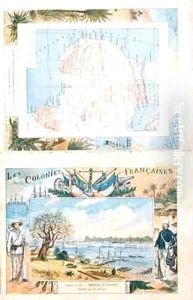 Map of French possessions and spheres of influence in Africa and a view of the river Senegal