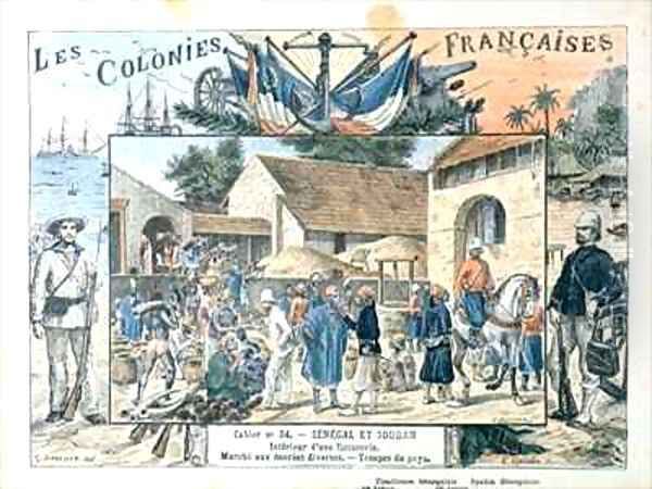 School book cover depicting scenes in the French colonies of Senegal and Sudan - view 1