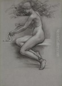 Study Of A Female Nude Seated On A Marble Ledge by Sir Edward John Poynter
