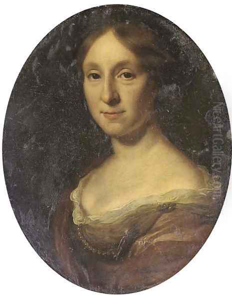 Portrait of a lady, bust-length, in a brown dress and pearl necklace - view 1