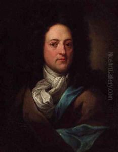 Portrait of a gentleman, quarter-length, in a brown wrap and white stock